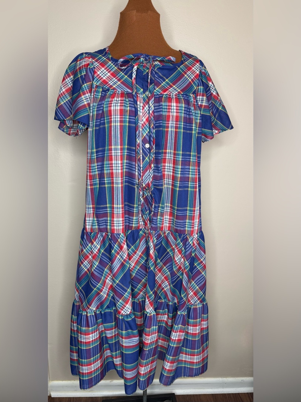Models Coat Sakowitz House Dress Plaid Tiered Midi Dress Vintage Size 8